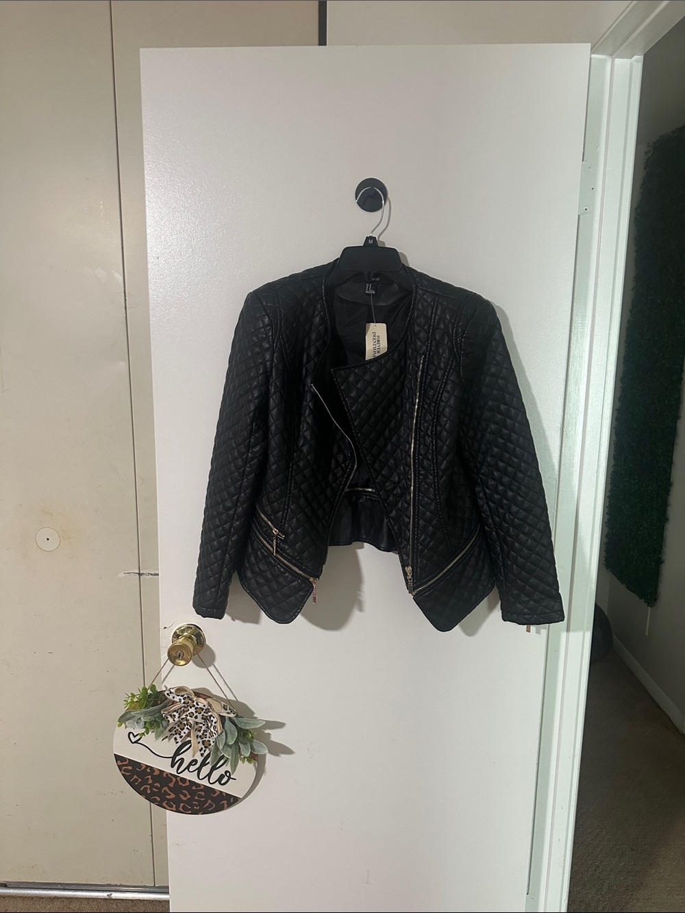 Forever 21 Black Quilted Moto Jacket with Gold Zippers